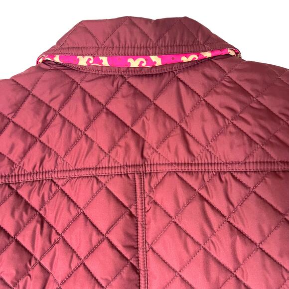 C. Wonder Quilted Burgundy Jacket Women’s XL Pink Print Lining Button Front - Picture 7 of 14